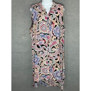 Spense Woman Sleeveless Dress Paisley Button Up‎ Lightweight Split Neck Dress 1X